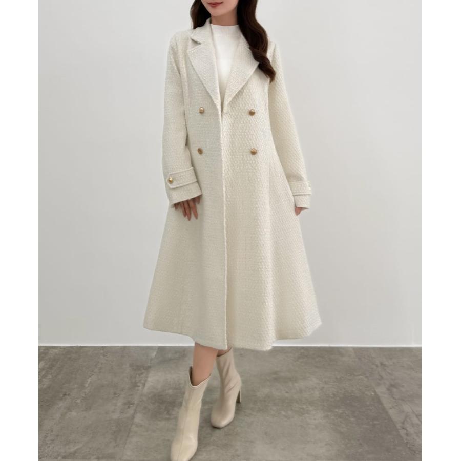 最終お値引き。ジルサンダー ホワイト　ウール ツイードコート CENEA ウエストシェイプツイードロングコート : マルイ(丸井)Yahoo!店