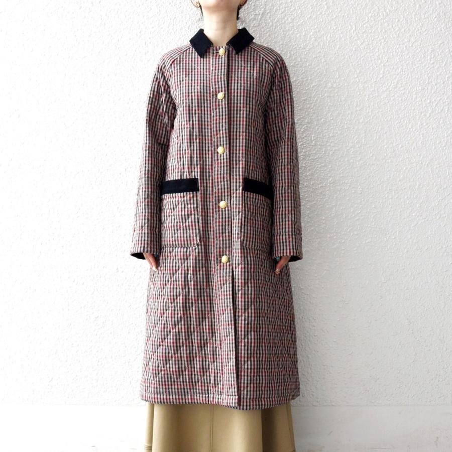 SHIPS any チェック柄フード付きコート SHIPS any any: キルティング チェック ステンカラー Aライン ロング