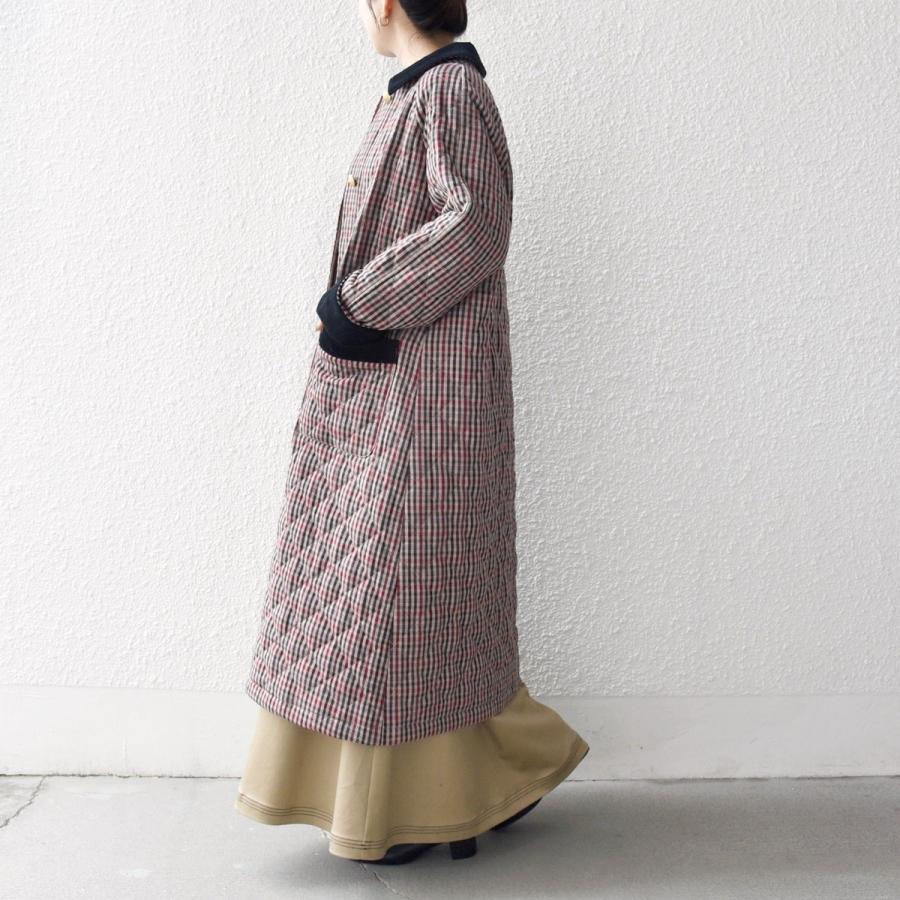 SHIPS any any: キルティング チェック ステンカラー Aライン ロング