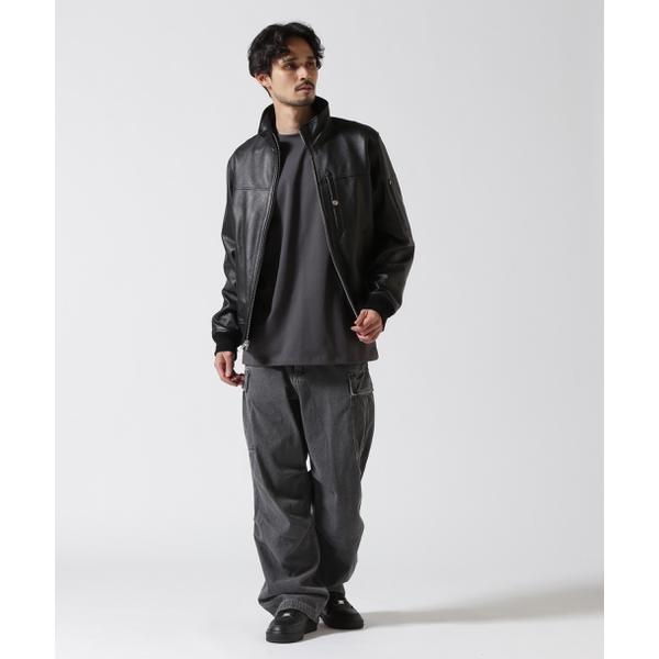 ブラックレザーMA-1ジャケットJSB AVIREX（アヴィレックス） STAND LEATHER MA-1 MOD JACKET ／ スタンド