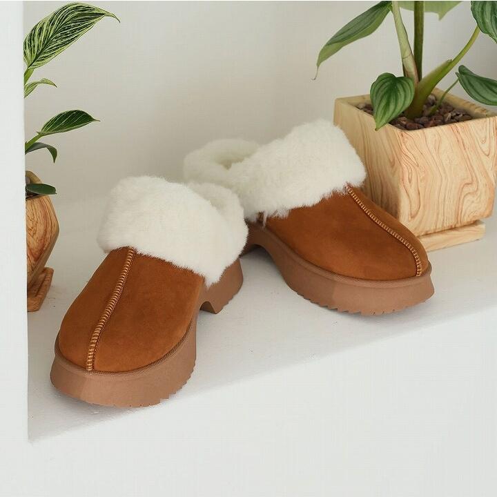 25秋冬新作】もふぽか厚底チャンキーヒールサボムートンブーツ