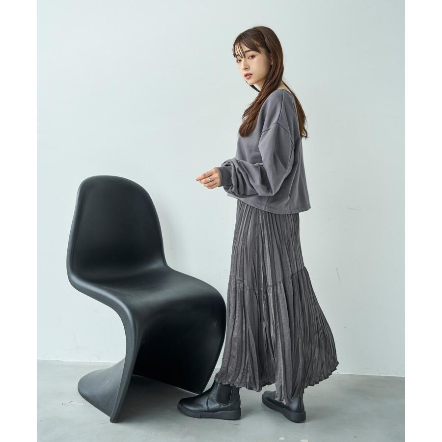 極美品 アナイ ランダムプリーツ ロングスカート 36 日本製 光沢 定番人気 mil (ミル)】ワッシャーサテン ランダムプリーツ ロングスカート
