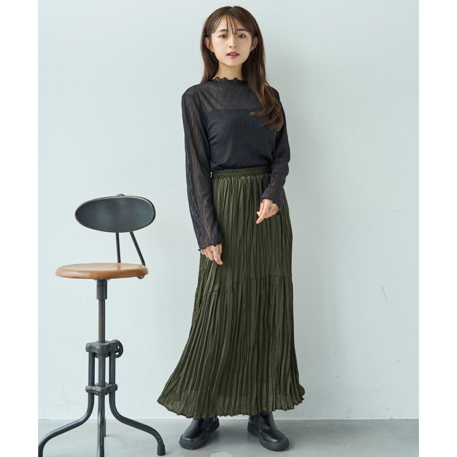 mil (ミル)】ワッシャーサテン ランダムプリーツ ロングスカート
