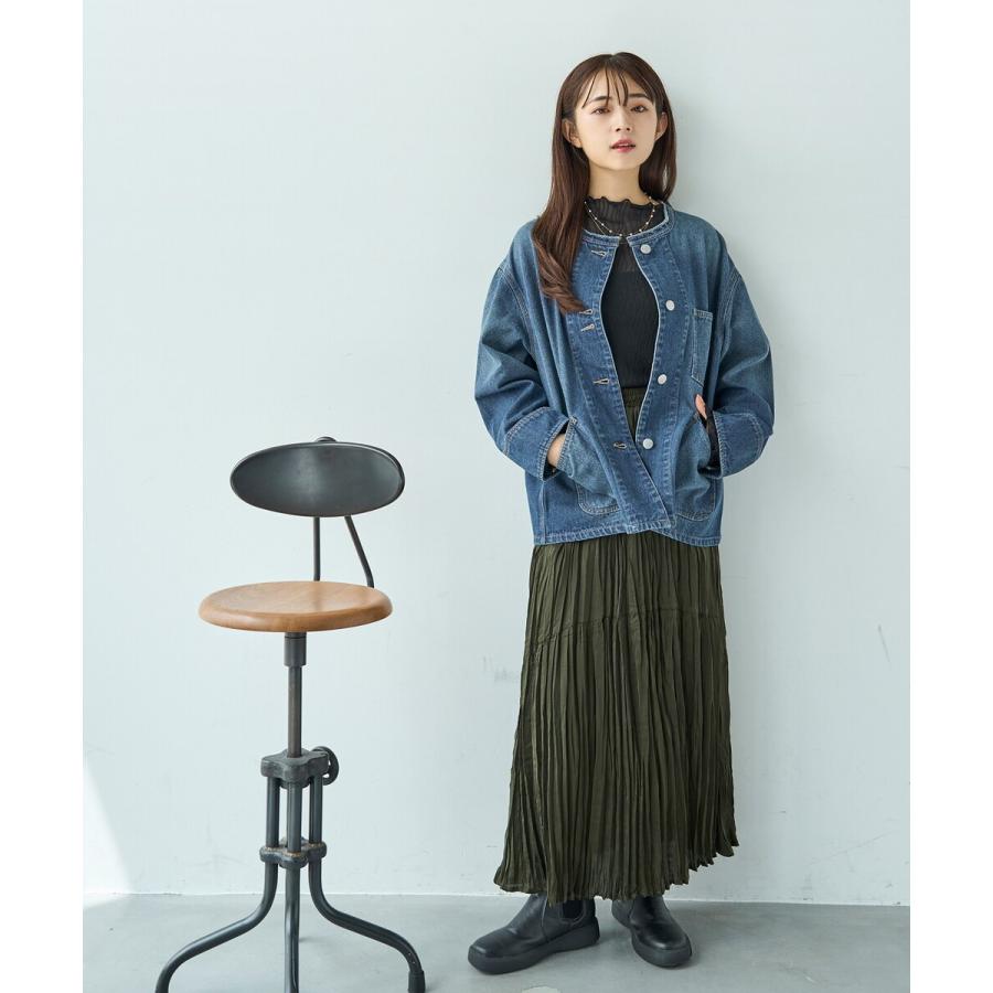 mil (ミル)】ワッシャーサテン ランダムプリーツ ロングスカート