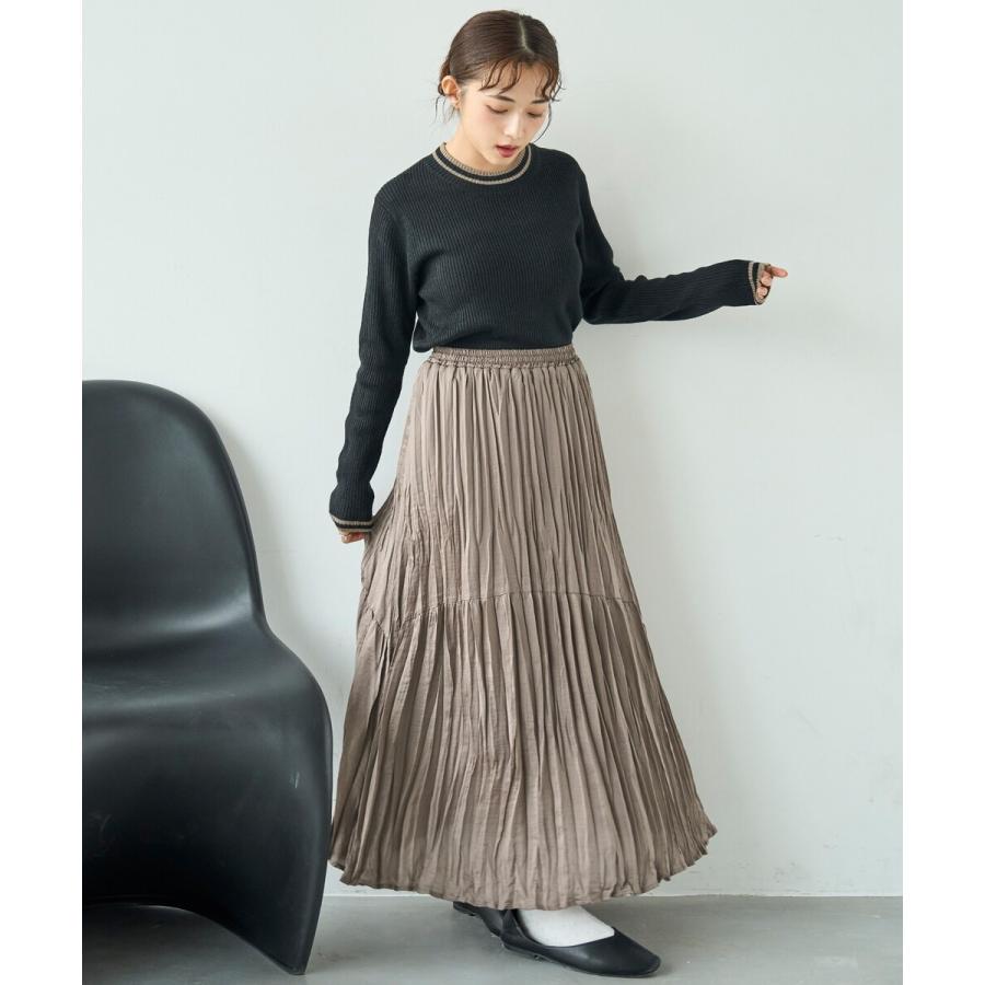 mil (ミル)】ワッシャーサテン ランダムプリーツ ロングスカート