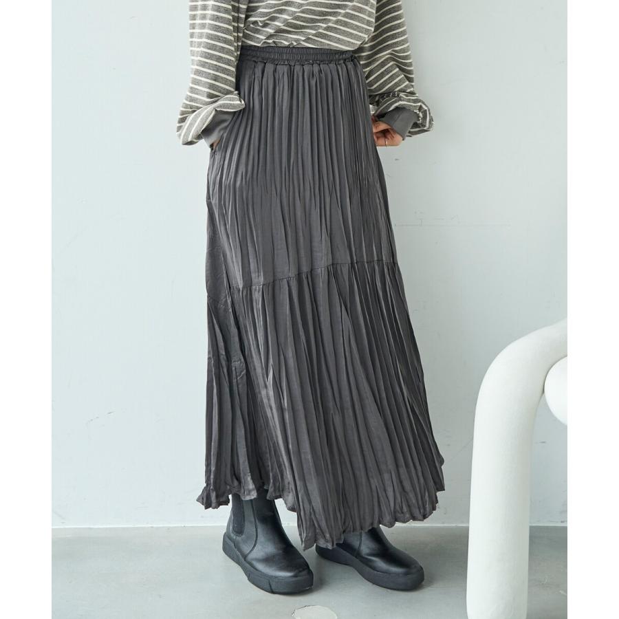 極美品 アナイ ランダムプリーツ ロングスカート 36 日本製 光沢 定番人気 ANAYI（アナイ） スカート ソフトラミーランダムプリーツ スカート