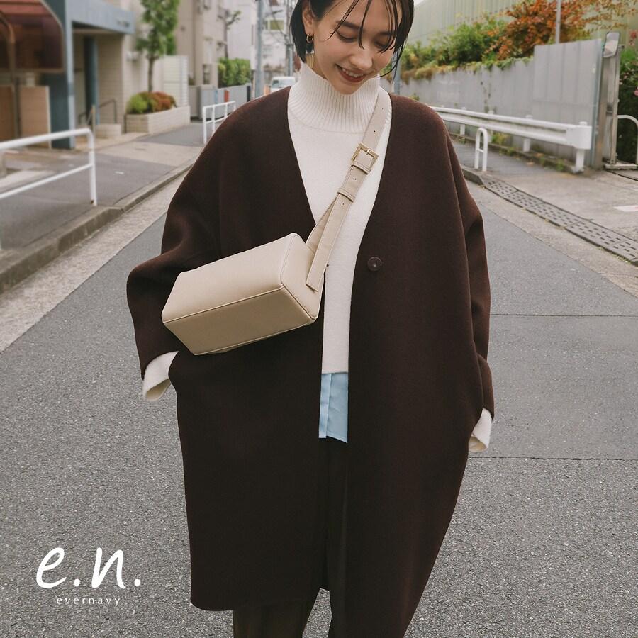 ノーカラー リバー コクーン コート evernavy エバーネイビー
