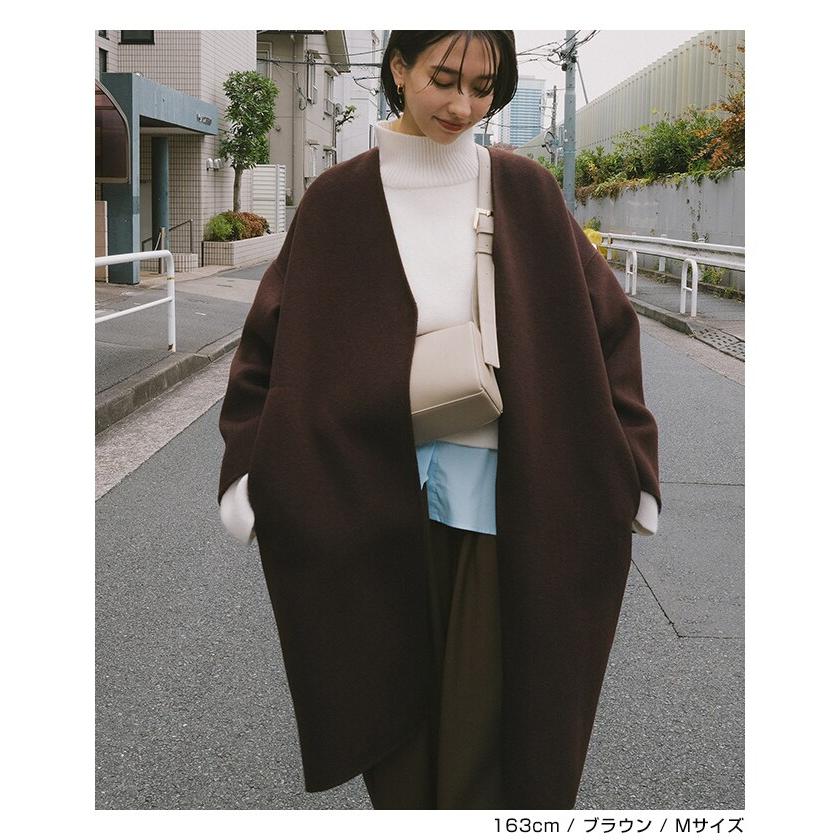 evernavy　エバーネイビー　ノーカラーリバーコクーンコート　ブラウン　M 楽天市場】evernavy エバーネイビー ノーカラー リバー コクーン