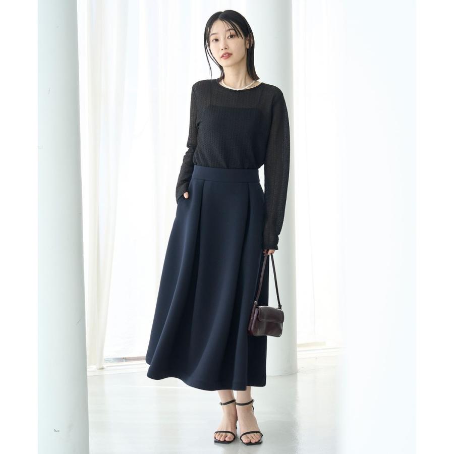 美品　希少　ルシアンペラフィネ　ニットフレアスカート XS　ネイビー　フリル VERY×UNFILOコラボ】BEAUTY FORM JERSEY+ ボリューム フレアスカート