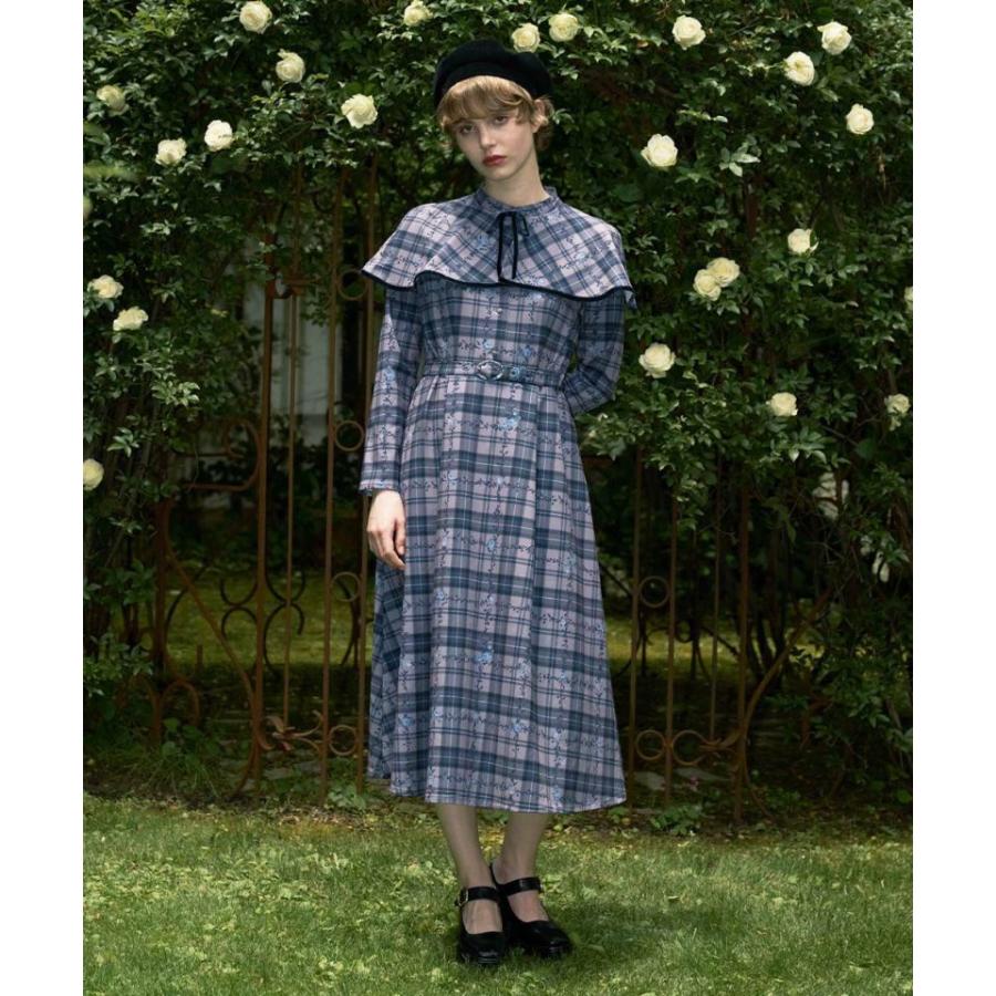 洗える・2WAY】プチフラワーチェック柄ケープ付きワンピース fint