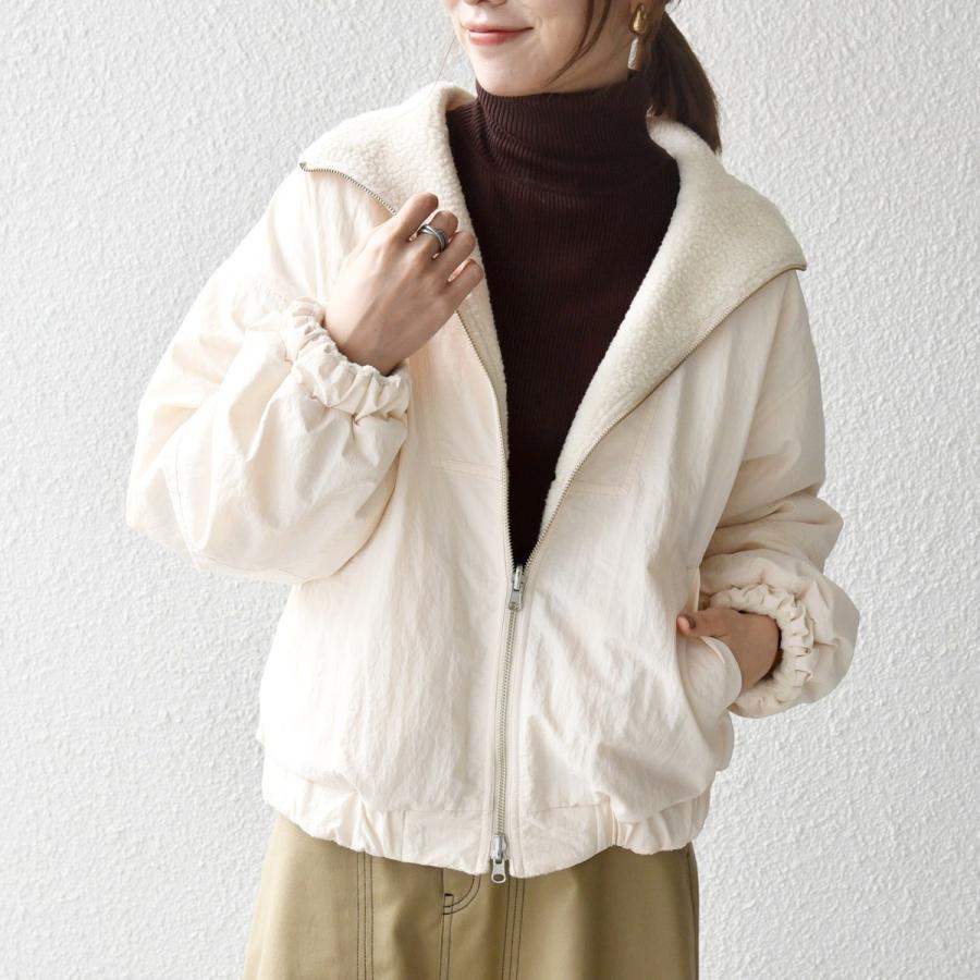 SHIPS any any: ナイロン × ボア リバーシブル スタンドカラー