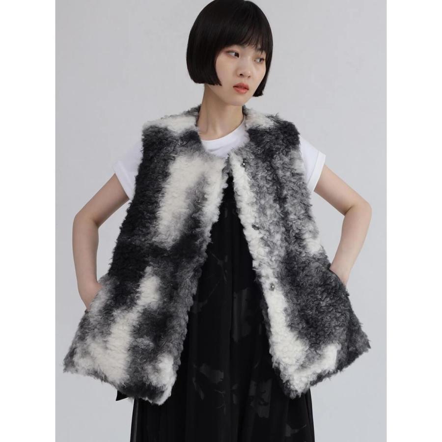 LASUD（ラシュッド） マーブルカラーボアベスト(charcoal gray