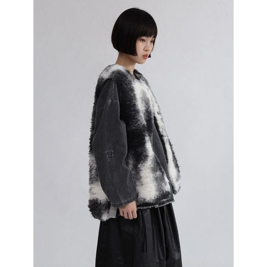 LASUD（ラシュッド） マーブルカラーボアベスト(charcoal gray