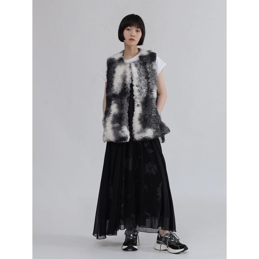 LASUD（ラシュッド） マーブルカラーボアベスト(charcoal gray