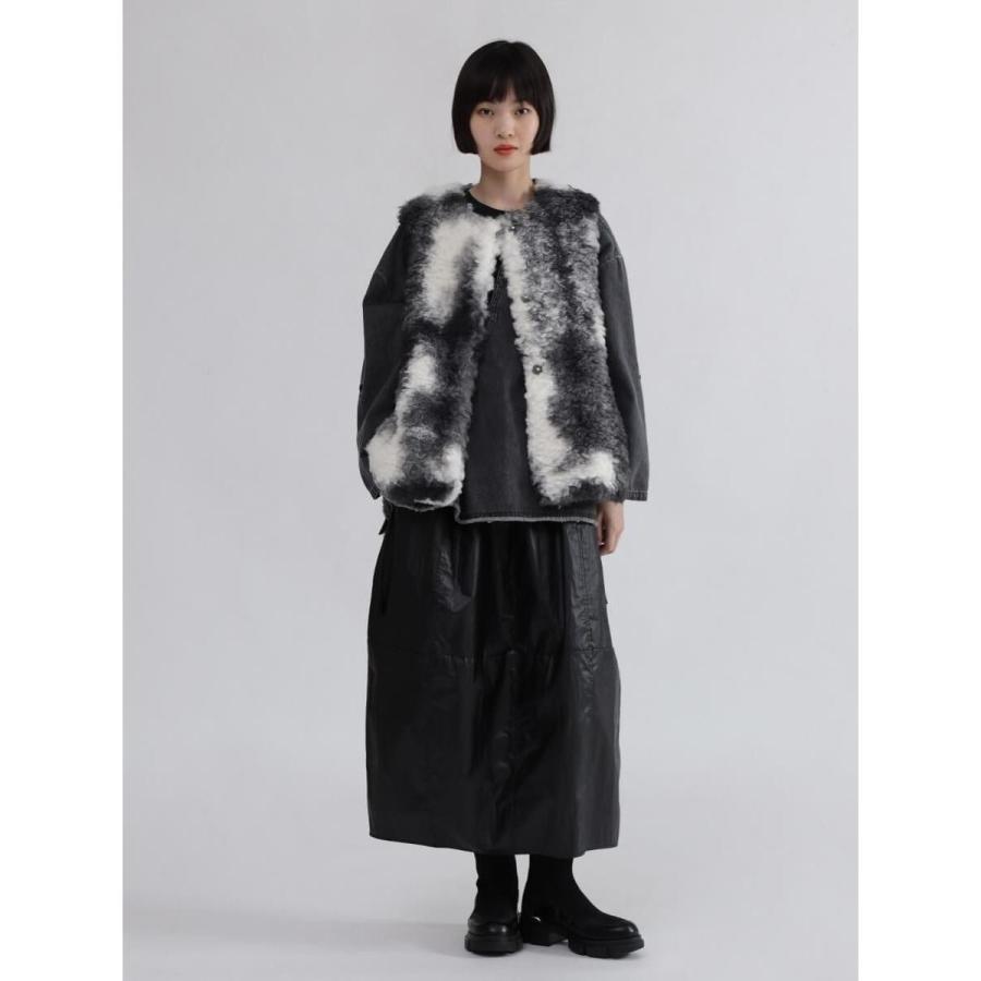 LASUD（ラシュッド） マーブルカラーボアベスト(charcoal gray