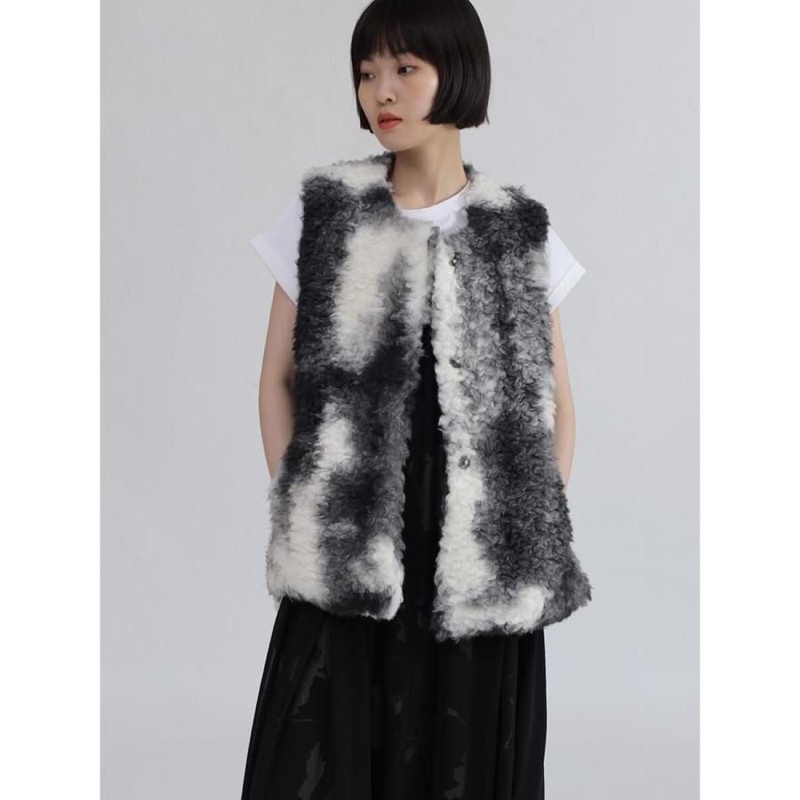 LASUD（ラシュッド） マーブルカラーボアベスト(charcoal gray