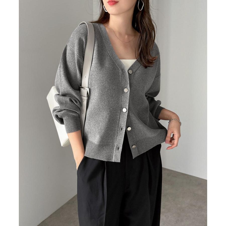 andme（アンドミー） メタルボタン 長袖 Vネック ニット カーディガン