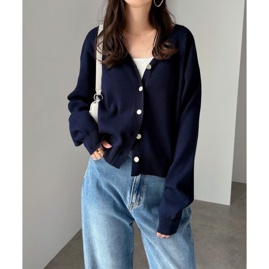 andme（アンドミー） メタルボタン 長袖 Vネック ニット カーディガン