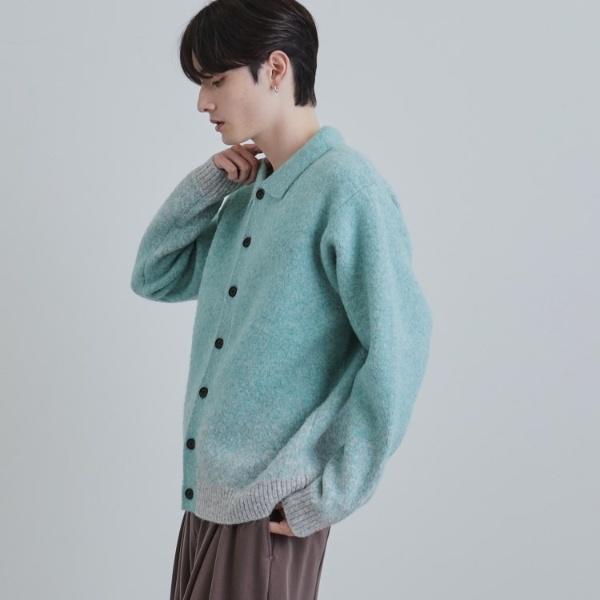 maonosuke カーディガン　水色×グレー　tシャツ キーネックリラックスカーディガン | AND ON JIONE STORE（アンドオン