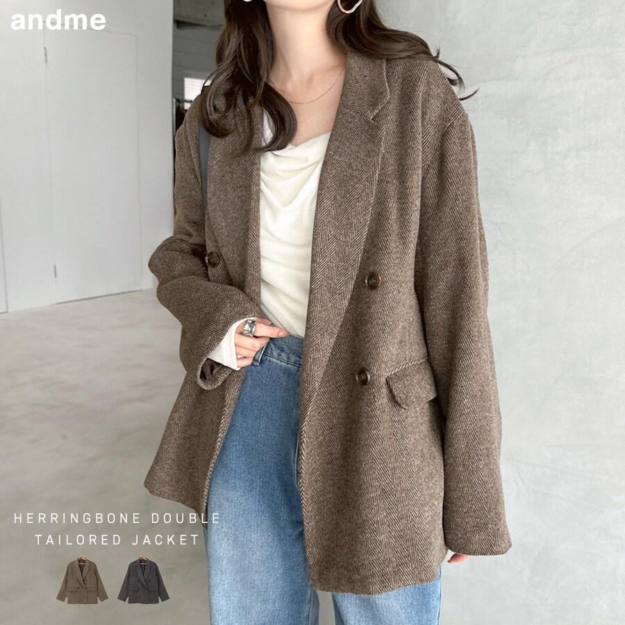 andme（アンドミー） ヘリンボーン ダブル テーラード ジャケット