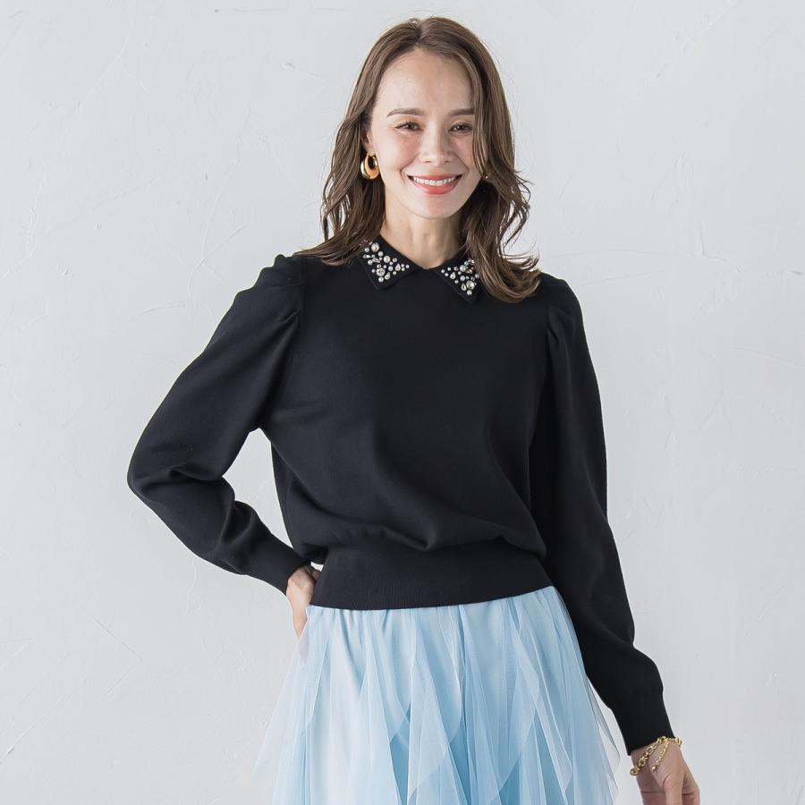 LEONARD◇ニット・セーター(薄手)/XL/ウール/BLK/花柄/0487732 極美品