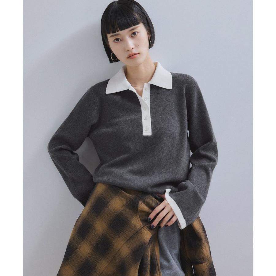 ADAM ET ROPÉ FEMMEサステナブルバイカラーポロニットプルオーバー ADAM ET ROPE'（アダムエロペ） 【WEB限定】・【サステナブル】バイ