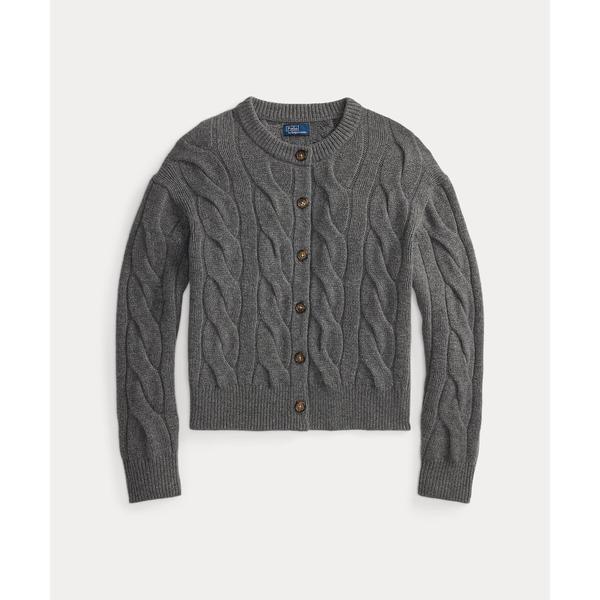 【美品】POLO 太ケーブル ウールカシミヤ カーディガン グレー M POLO RALPH LAUREN（ポロ・ラルフローレン） ケーブルニット ウール