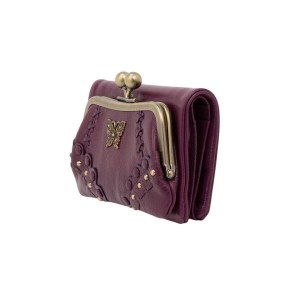 【美品】ANNA SUI　マチルダ口金二つ折り財布がま口蝶ブラックレザー アナスイ ANNA SUI マチルダ 口金二つ折り財布 （クロ） -人気ブランド