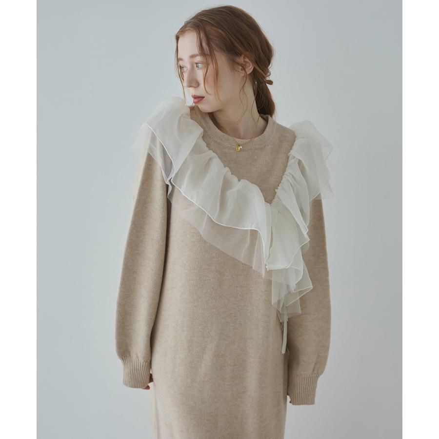 バブ 【S・M・Lサイズ展開】アシンメトリーフリルニットワンピース
