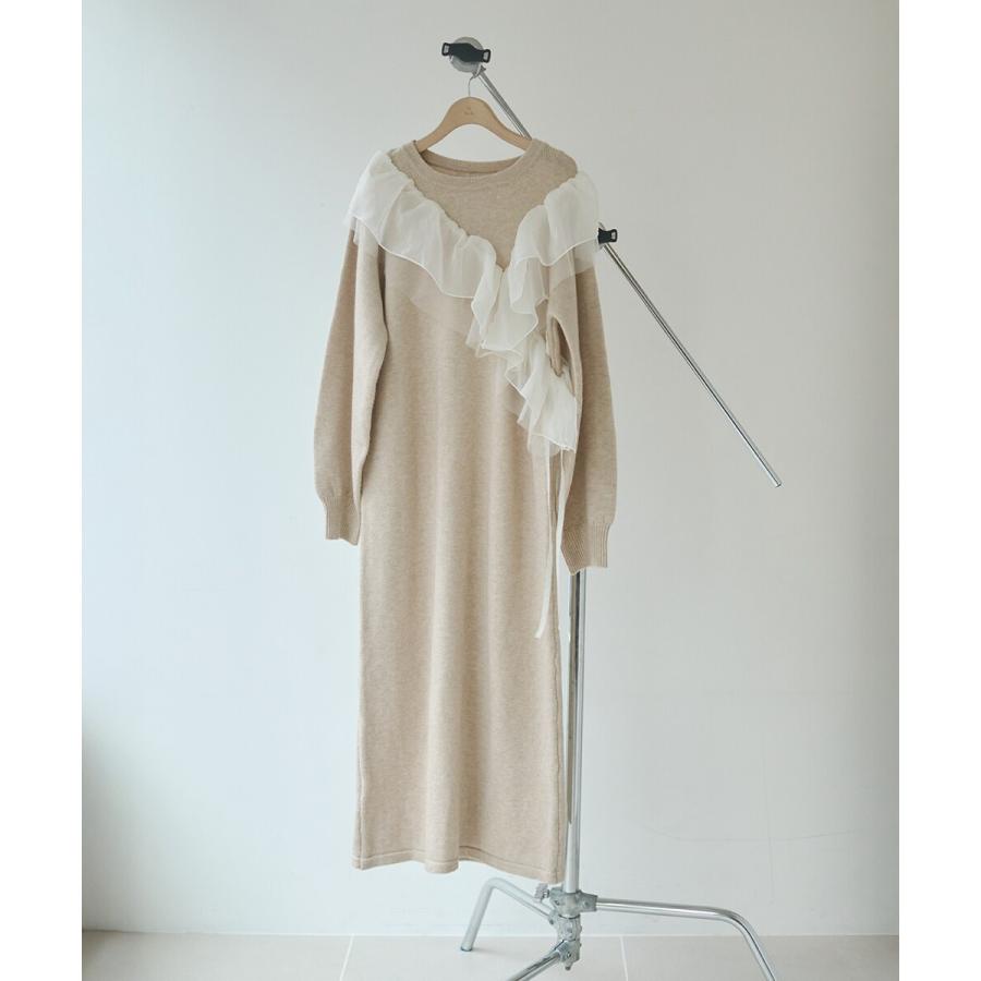バブ 【S・M・Lサイズ展開】アシンメトリーフリルニットワンピース