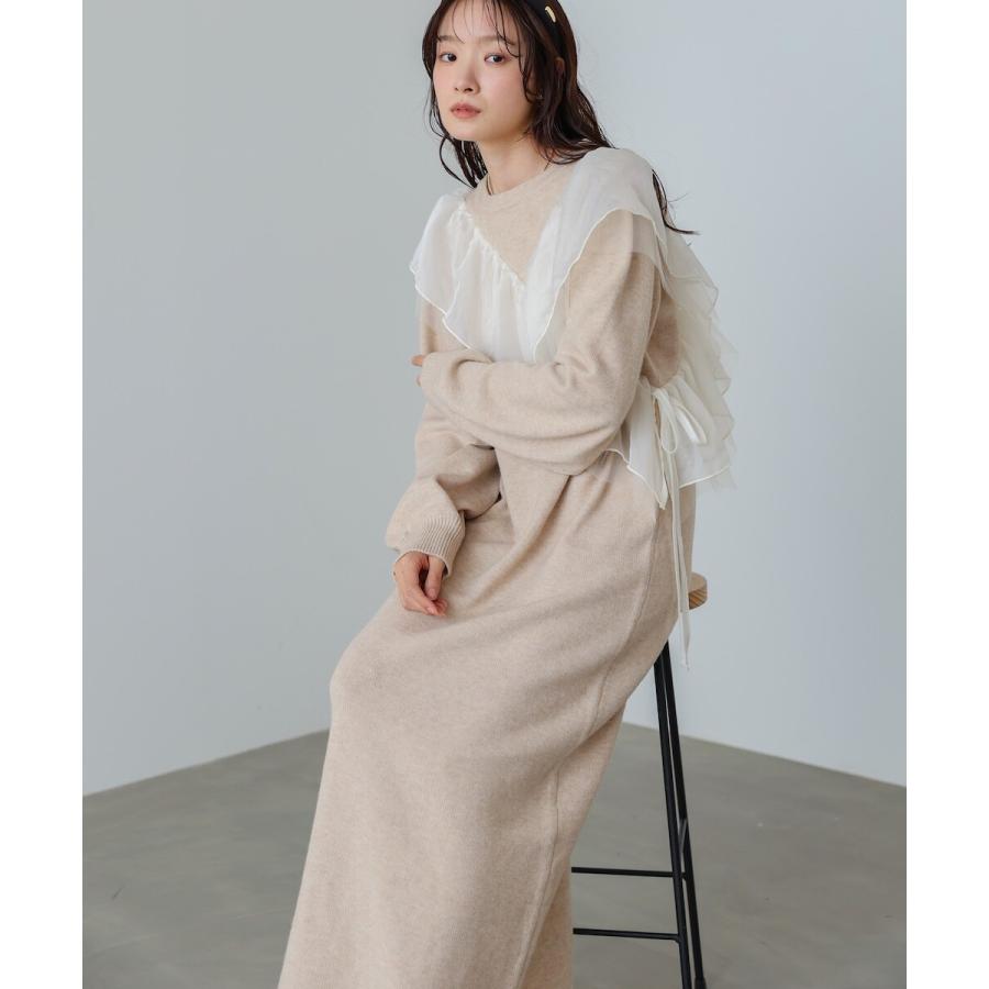 バブ 【S・M・Lサイズ展開】アシンメトリーフリルニットワンピース