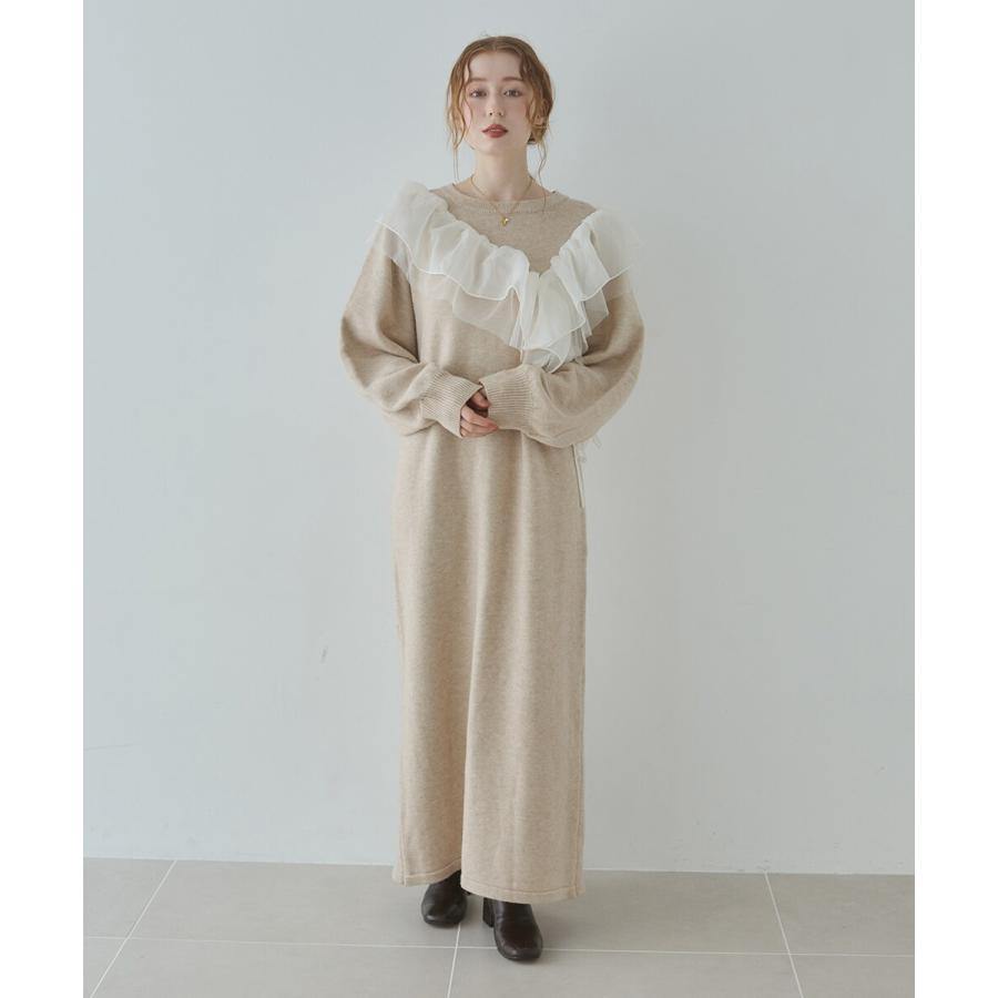 バブ 【S・M・Lサイズ展開】アシンメトリーフリルニットワンピース