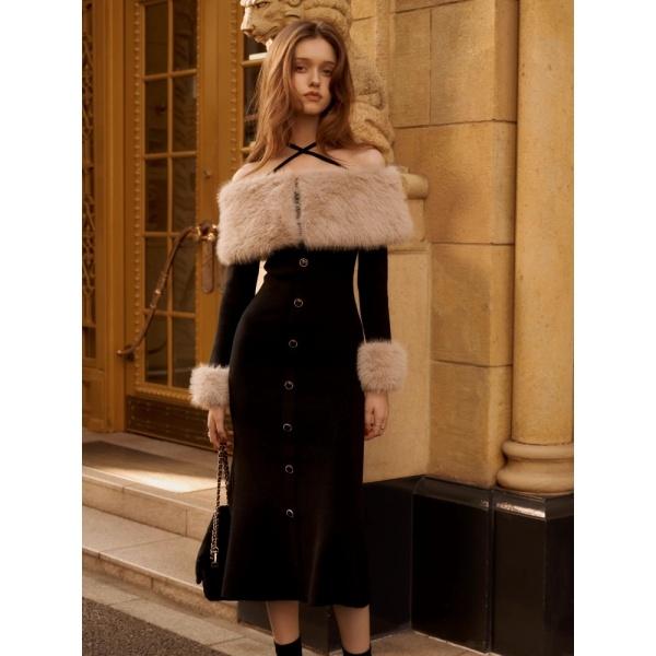 ファーオフショルボタンニットワンピース : マルイ(丸井)Yahoo!店