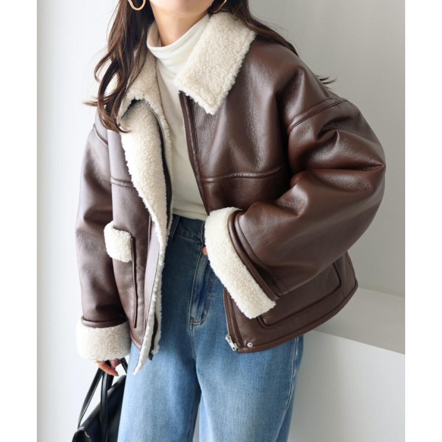 andme（アンドミー） フェイクレザー 切替 ボア ショート ブルゾン