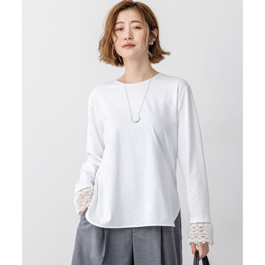 23区ナチュラルコットンベア カットソー ホワイト長袖Tシャツレース付き32 23区（ニジュウサンク） ナチュラルコットンベア レースレイヤード