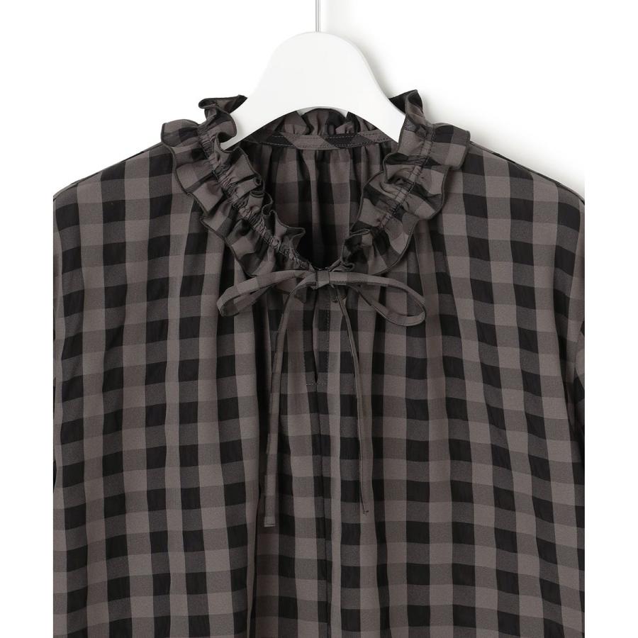 美品✨OBLI ブロックチェックブラウス フリル 半袖シャツ 白×黒 F 完売品 23区（ニジュウサンク） 【WEB＆一部店舗限定】ブロックチェック