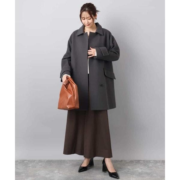 トレンド/2way衿】SUPER100'sウール スタンドカラーミドルコート