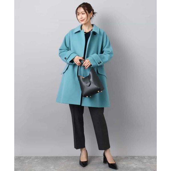 トレンド/2way衿】SUPER100'sウール スタンドカラーミドルコート