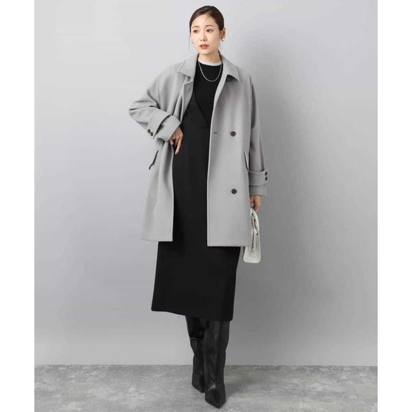 トレンド/2way衿】SUPER100'sウール スタンドカラーミドルコート