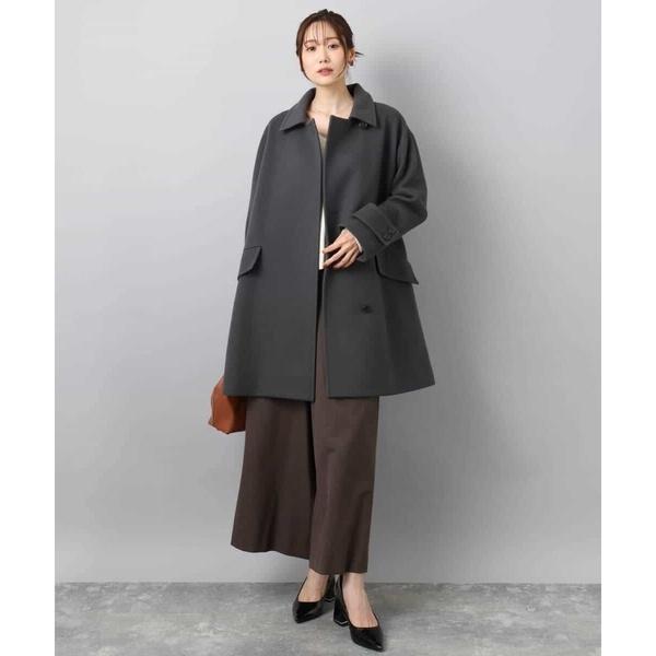 トレンド/2way衿】SUPER100'sウール スタンドカラーミドルコート