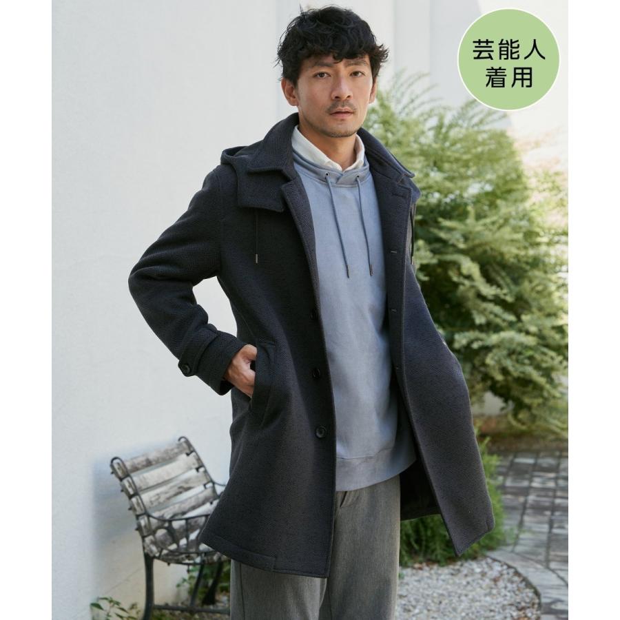 群言堂　登美　ライトアウター　ウール　ストライプ　ハイネック ikka（イッカ） 【芸能人着用】ウールライクニットステンカラーコート