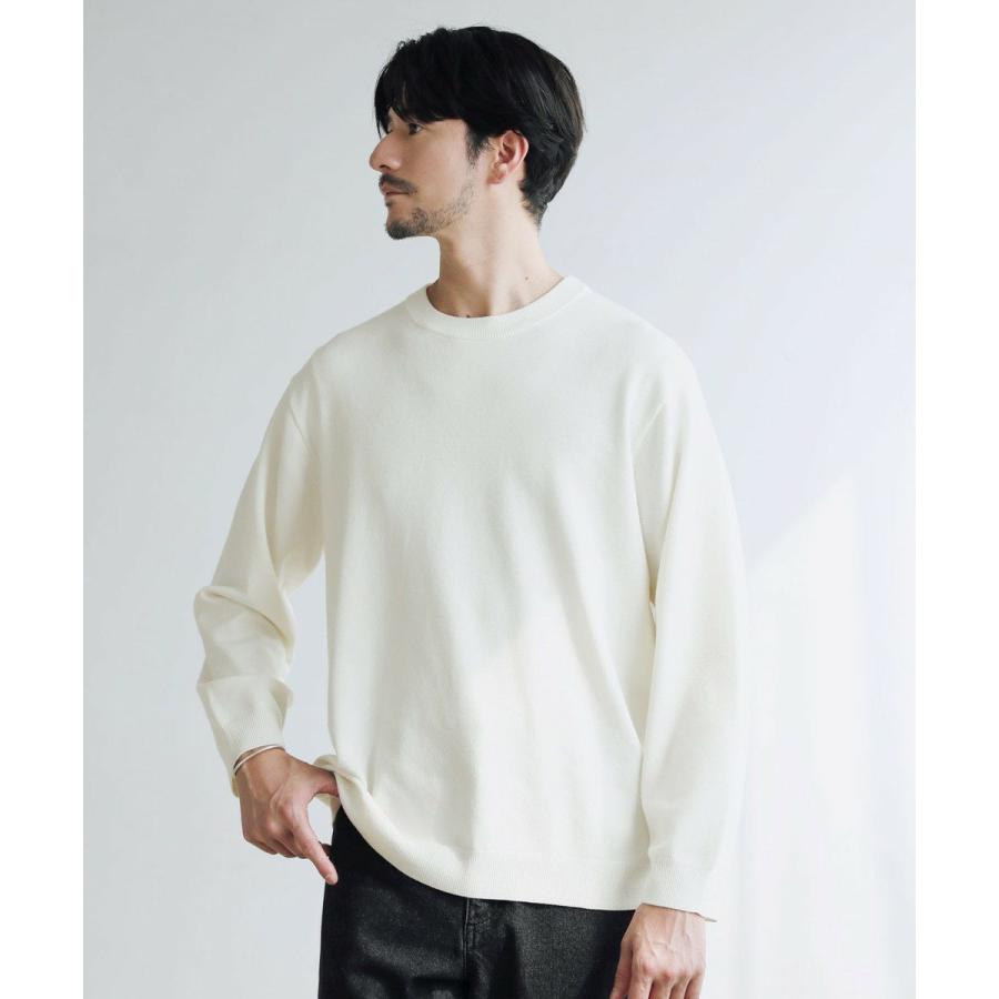 機能性シルク混コンフォートベーシッククルーネックニット長袖