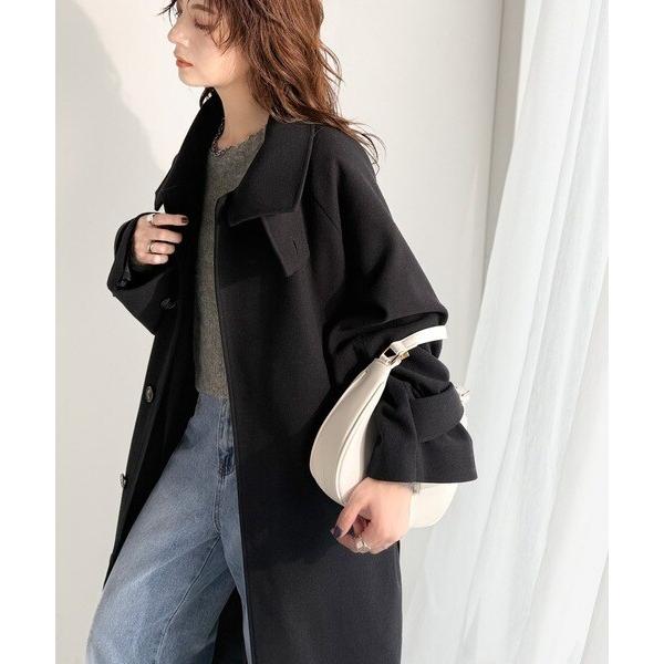 【美品】Drawer　ウールコート　比翼ボタン　黒襟　上質　長袖 美品】Drawer ウールコート 比翼ボタン 黒襟 上質 長袖