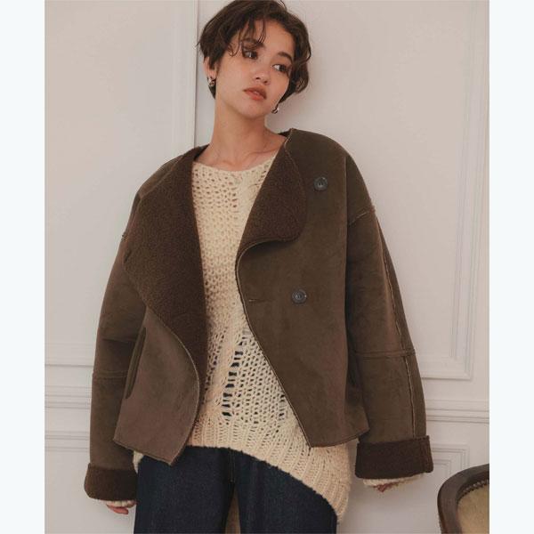 titivate（ティティベイト） フェイクムートンノーカラージャケット 