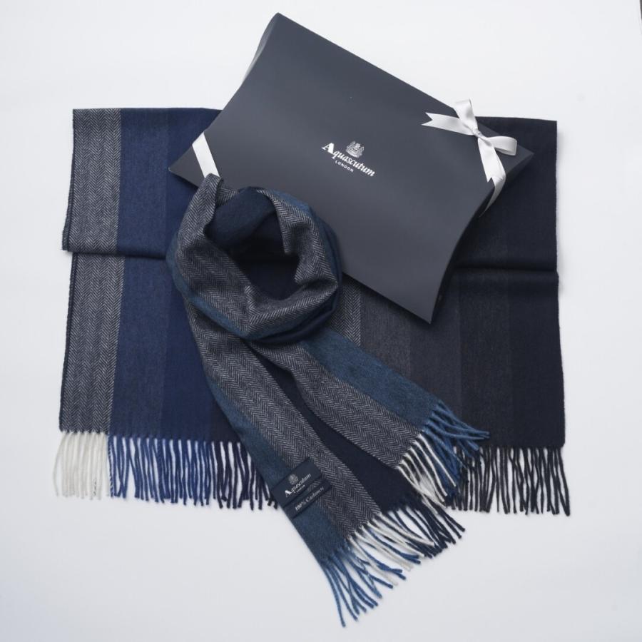 マフラー】アクアスキュータム｜カシミヤ ブロックストライプ