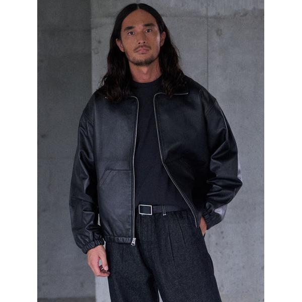 PREMIUM BLACK FULLZIP SPORTS LEATHER JACKETの画像