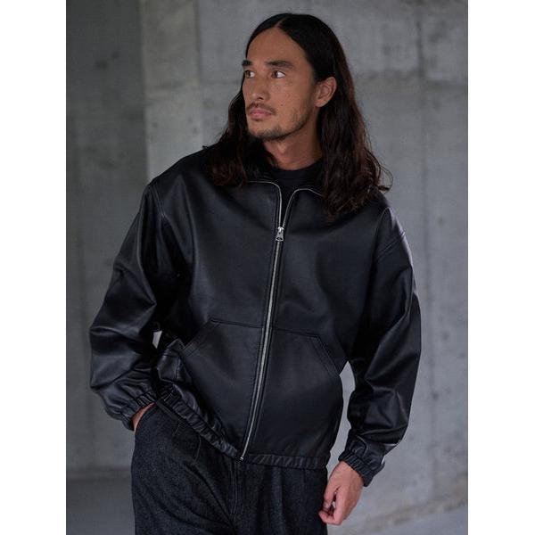 PREMIUM BLACK FULLZIP SPORTS LEATHER JACKETの画像