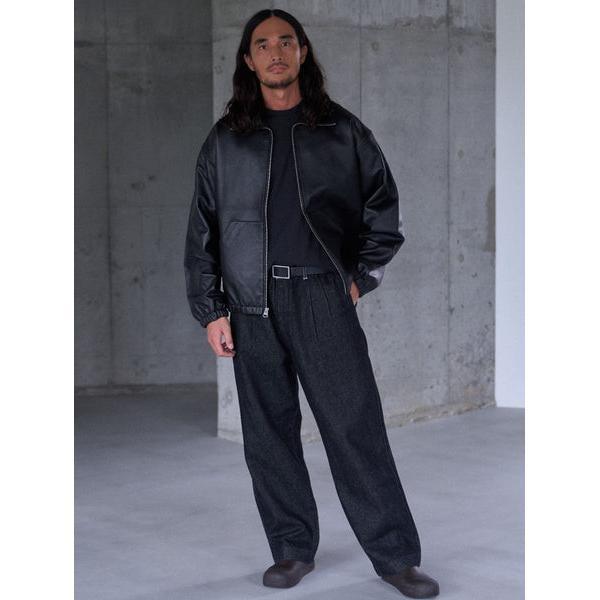 PREMIUM BLACK FULLZIP SPORTS LEATHER JACKETの画像