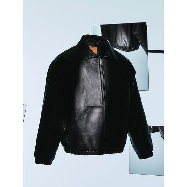 PREMIUM BLACK FULLZIP SPORTS LEATHER JACKETの画像