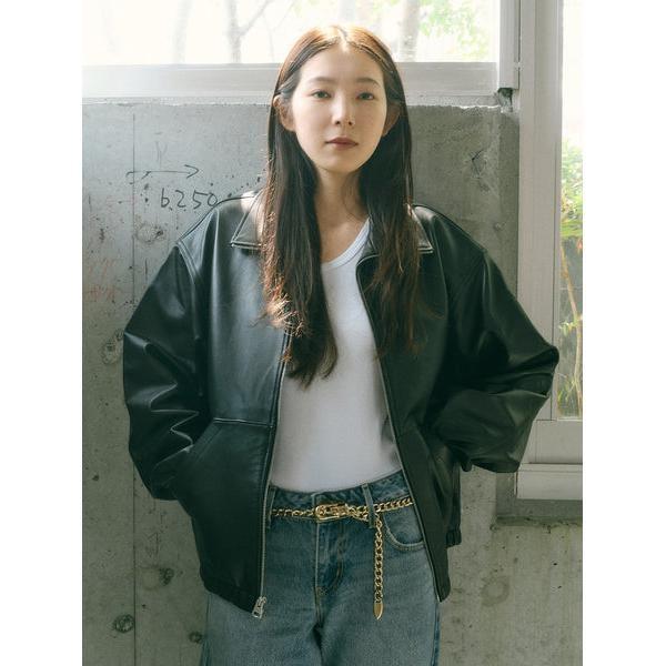 PREMIUM BLACK FULLZIP SPORTS LEATHER JACKETの画像